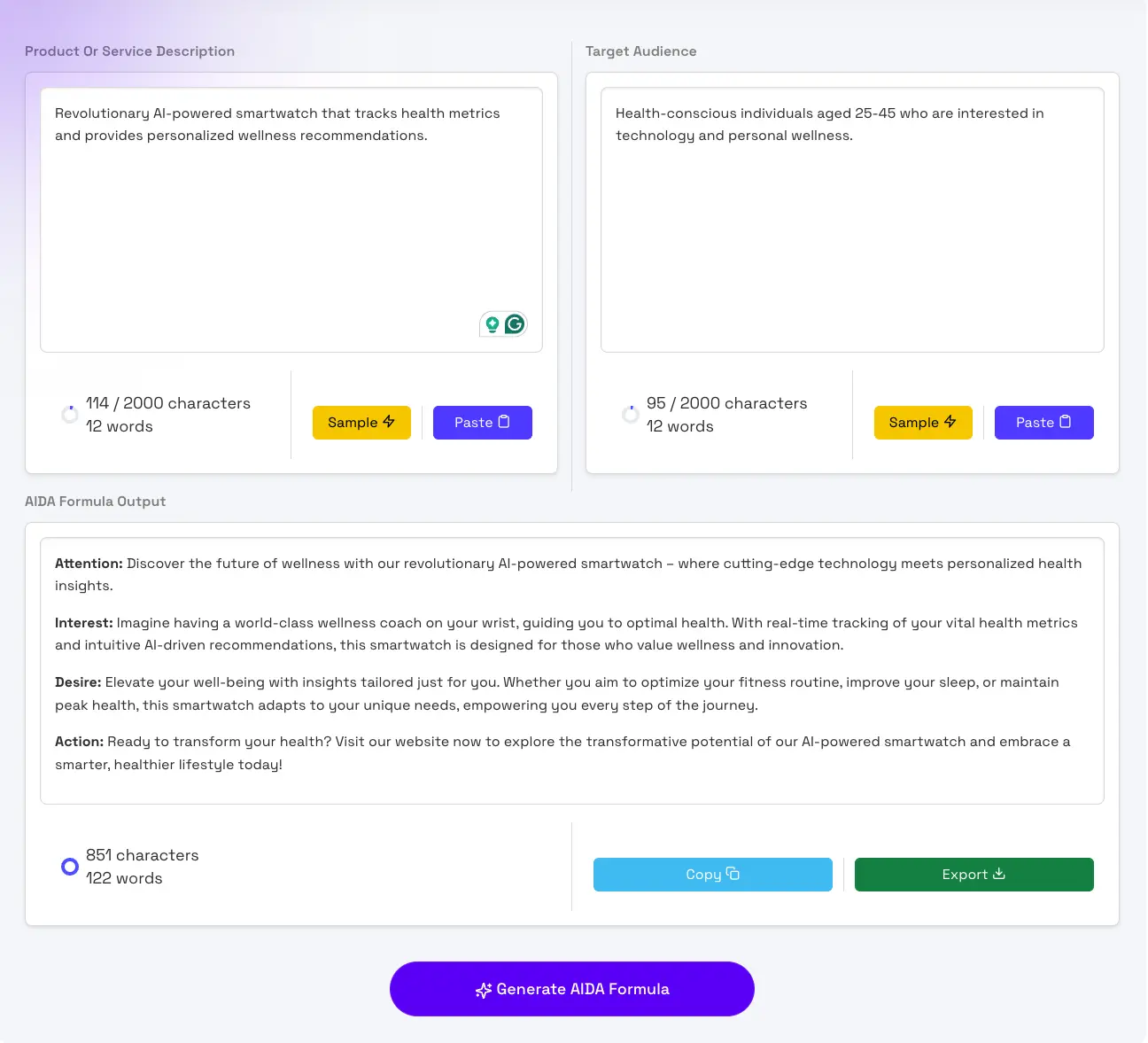 AIDA Formula Generator AI Tool