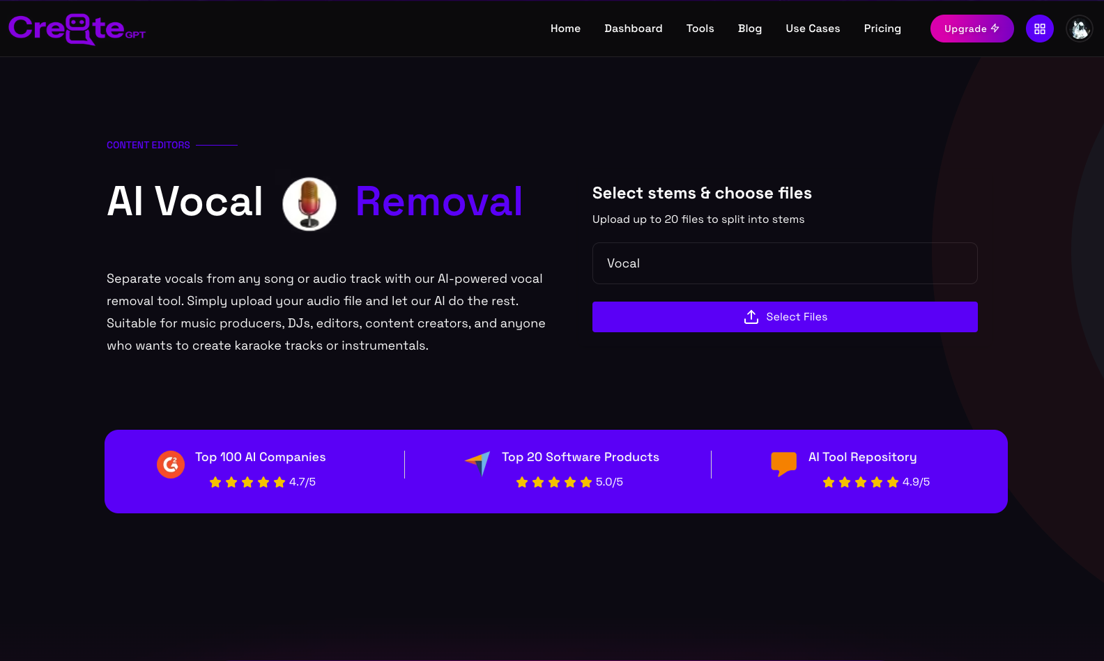 KreateGPT Vocal Removal Tool