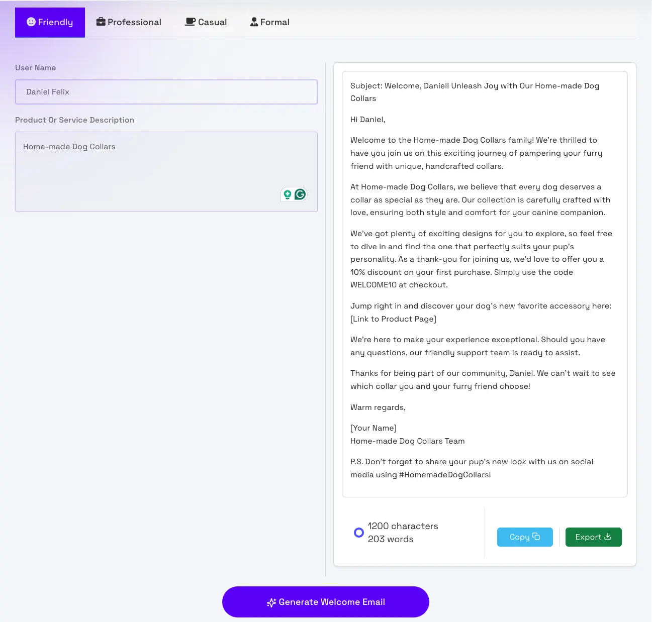 Welcome Email Generator AI Tool