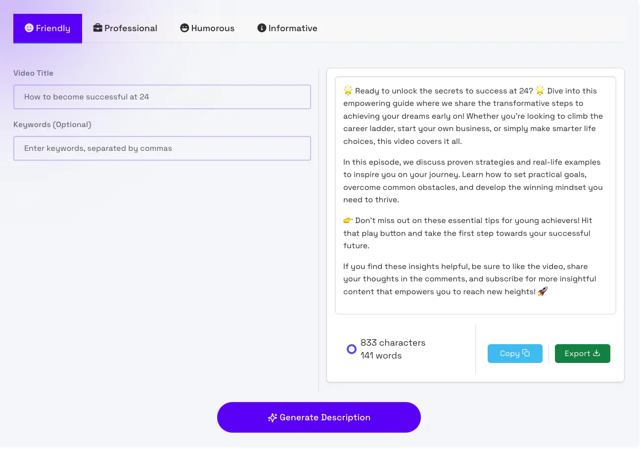 YouTube Video Description Generator AI Tool