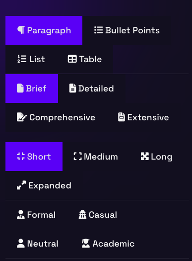 Choose your summary format with KreateGPT's Summarizing AI Tool